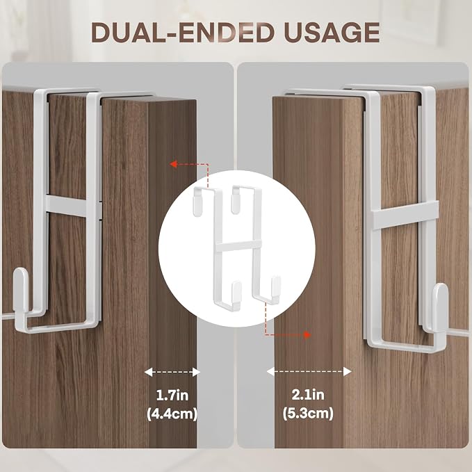 FYY Over The Door Hooks, 2 Packs Double Sided-Hanger Fits Door 1-7/8"White | No - Image 2