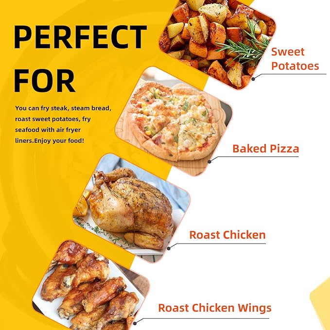 Katbite 200Pcs 8.5 inch Air Fryer Parchment Paper Liners, Unbleached Air Fryer Paper Liners Disposable，Non-Stick & Heavy Duty Square Perforated Parchment Paper for Steamer, Oven, Air Fryer