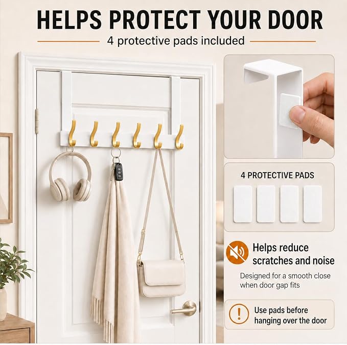 Peasulin 2 Pack 11" Over the Door Hook Rack, 6 Double Hooks | - Image 6