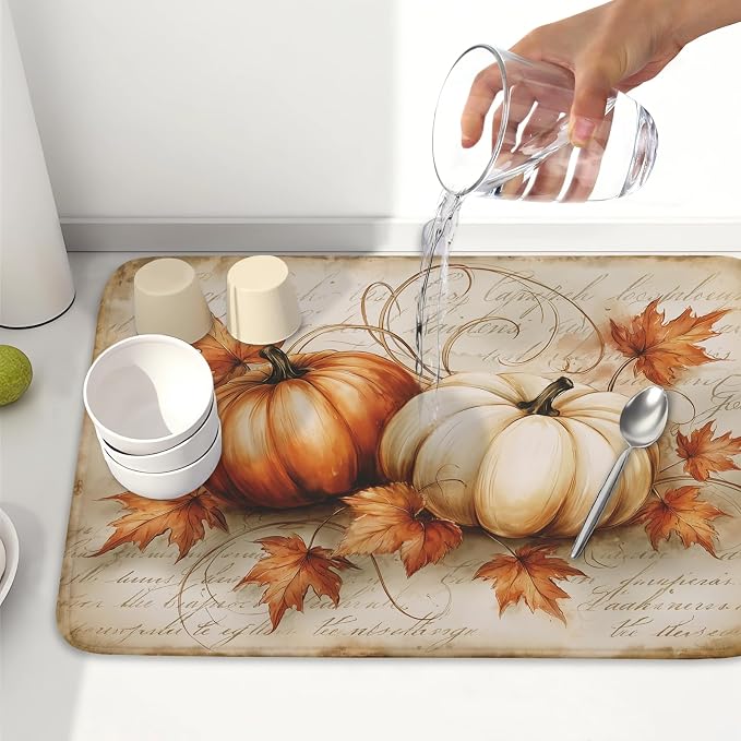 Fall Pumpkin Dish Drying Mat 18”x24”Vintage Autumn Drying Mat - Image 6