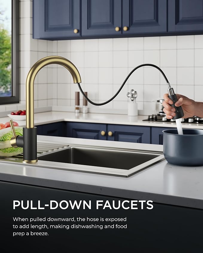 FORIOUS Kitchen Faucets Pull Down Sprayer, Stainless Steel, Single Handle - Image 2