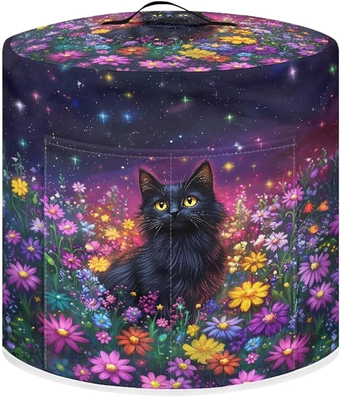 Xoenoiee Black Cat Colorful Daisy Pattern Pressure Cooker Cover Kitchen Appliance Dust Cover with Pockets for Rice Cooker Air Fryer Slow Cooker, for 8 Qt Pot
