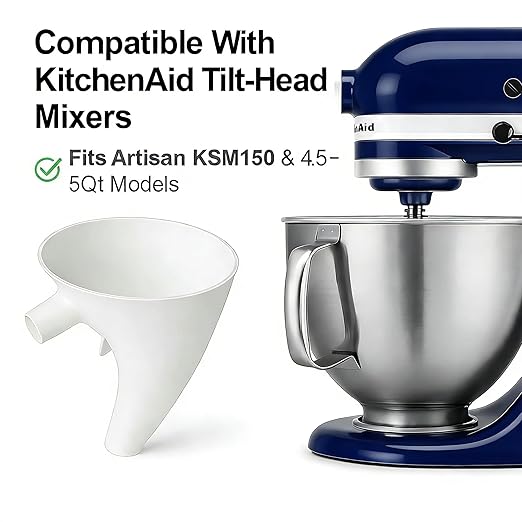 Universal Flour Funnel Attachment for Tilt-Head Stand Mixers (4.5–5 Qt), No-Mess Easy-Pour Baking Accessory, Wide-Mouth Anti-Splash Design, Dishwasher-Safe Tool for Dry & Liquid Ingredients (Green)