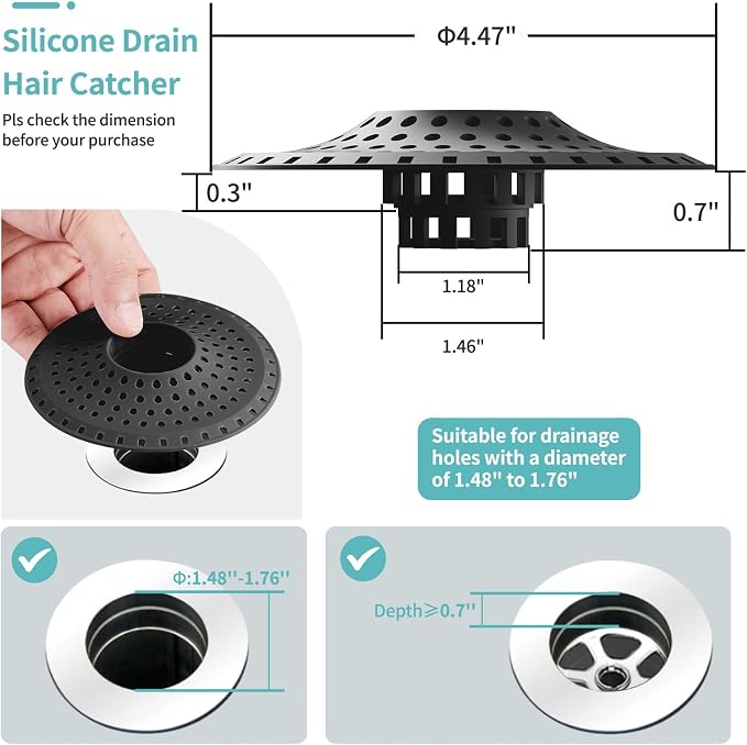 Aluvor Bathtub Drain Hair Catcher, Silicone Tub Hair Catcher Drain Protector | - Image 5
