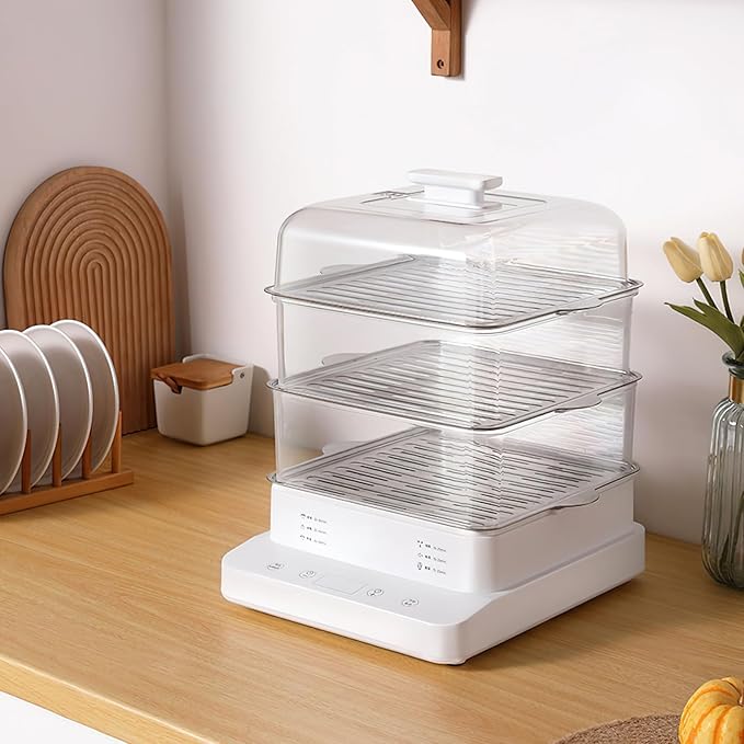 Electric Food Steamer, 3-Tier 2.2L Capacity, Digital Control Panel, 9-Second Steam Technology, Clear Stackable Baskets