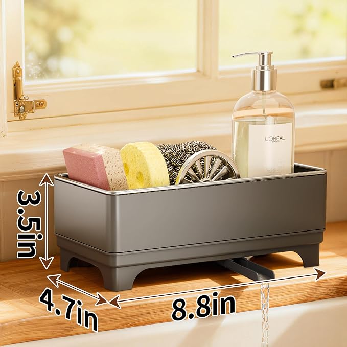 MOUKABAL Sponge Holder for Kitchen Sink, Rustproof Stainless Steel Grey - Image 3