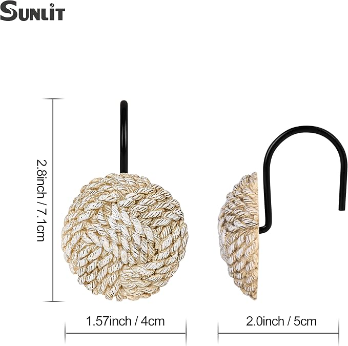 Sunlit Boho Knots Shower Curtain Hooks, Home Decorative Shower Curtain Rings - Image 4