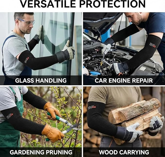 Cut Resistant Sleeves With Thumb Hole, Arm Protectors For Thin Skin And Bruising, Kevlar Sleeves Arm Protection For Women, Men, Elderly (17.7in, Black)