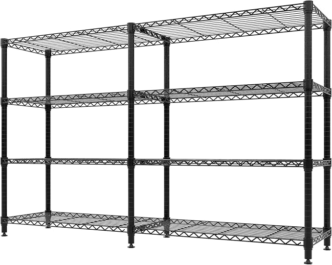 GarveeLife 60" H Storage Shelves L-Shaped 1060 LBS Heavy Duty Metal Shelving 4-Tier Wire Shelving for Corner Storage Rack Adjustable Pantry Shelf for Kitchen Pantry, 60" H x 60" W x 13.8" D