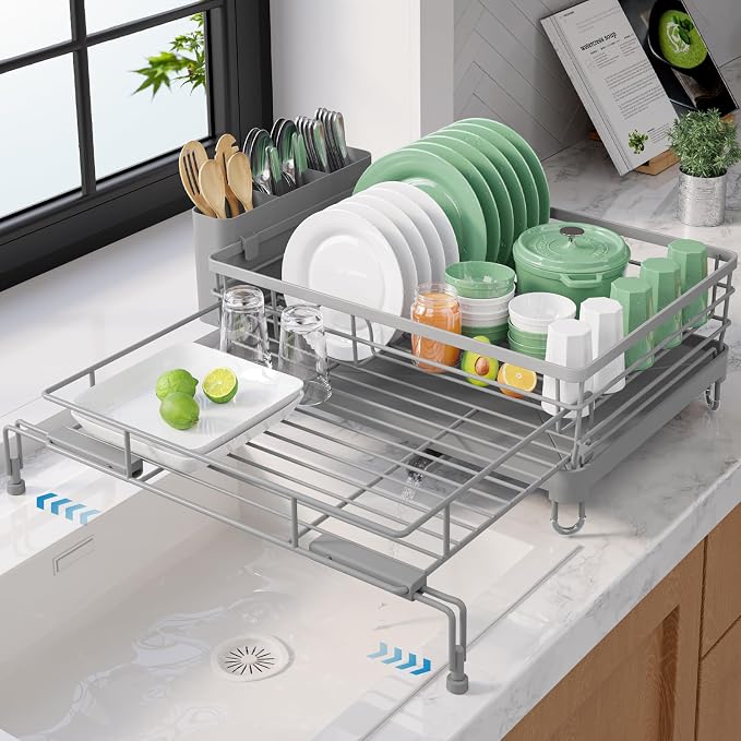 Kitsure Adjustable Dish Drying Rack, 15.6''-25.2''L × 16.9''W, Rust-Resistant by Kitsure
