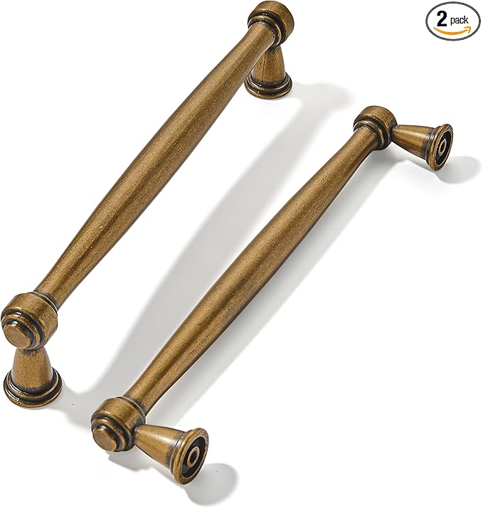 khtumeware 2 Pack 5 inch Antique Brass Cabinet Pulls Handles Vintage Drawer Pulls Solid Cabinet Hardware Aged Kitchen Handles for Cabinets Cupboard Handles Drawer Handles