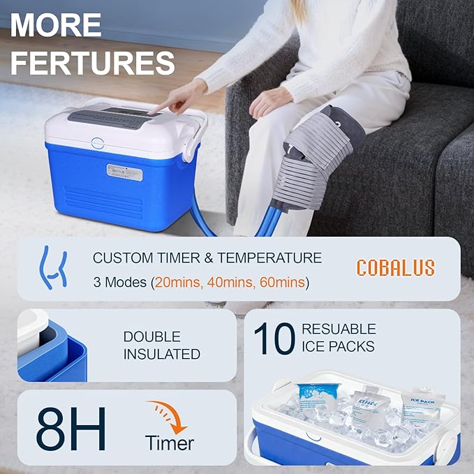 Ice Machine for Knee after Surgery, Cold Therapy Machine, Portable Ice Therapy Machine for Knee, Shoulder, Hip & Ankle with Programmable Timer, Cryotherapy Pain Relief for Sports Injuries and Swelling