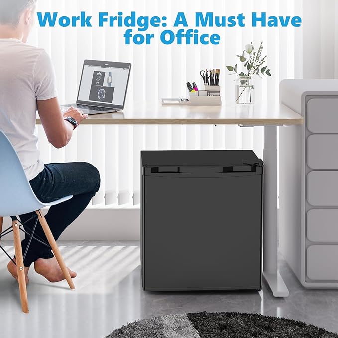 1.7 Cu.ft Mini Fridge with Freezer, Compact Refrigerator, Single Reversible Door, Ultra Quiet, Energy Efficient for Office, Dorm, Bedroom, Apartment, Black