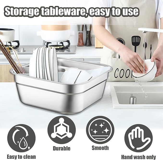 Stainless Steel Washing Up Bowls, 2PCS Square Dish Tub - Fruit Vegetable Washing Basin for Sink, Large Kitchen Containers & Sturdy Dishpans for Home Use, 12"