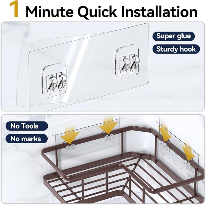 YASONIC Corner Shower Caddy Adhesive, 100% Rustproof Shower Organizer - Image 6