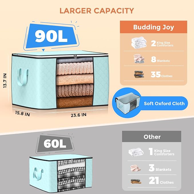90L Large Storage Bags, 8 Pack Clothes Storage Bins Closet Organizers | - Image 2