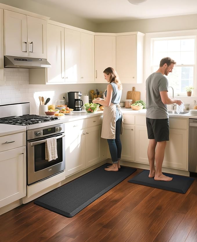 Ophanie Kitchen Mats for Floor, 3/4 Inch Thick Kitchen Rugs, 20'' x 60'' Anti Fatigue Standing Cushioned Mat, Waterproof,Comfort Ergonomic Mat for Office, Home, Sink, Black Non-Slip Bottom