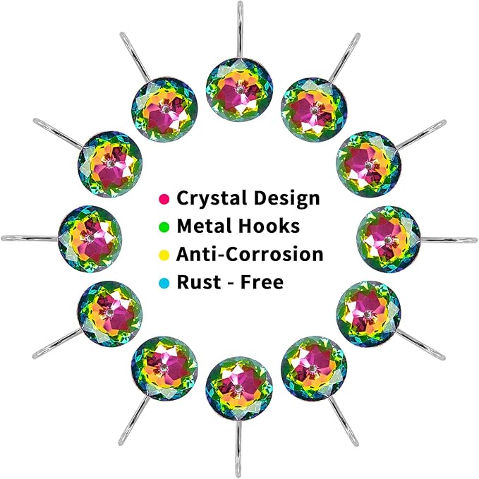 Colorful Diamond Crystal Bling Shower Curtain Hooks Rings - Image 4