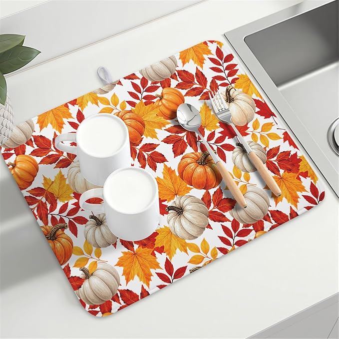 Fall Pumpkin Dish Drying Mat for Kitchen Counter 18x24 Inch Autumn Pumpkins - Image 8