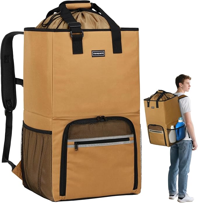 Vorspack Laundry Backpack with Shoulder Straps, Extra Large Hamper, Kahki | by Vorspack