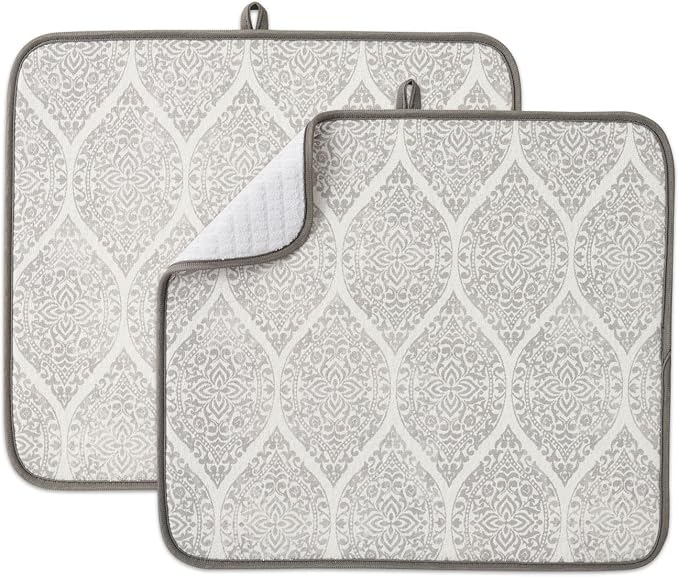 FRESHMINT Dish Drying Mats 2 Pack, Modern Medallion | Quick Dry, Ultra Absorbent by FRESHMINT