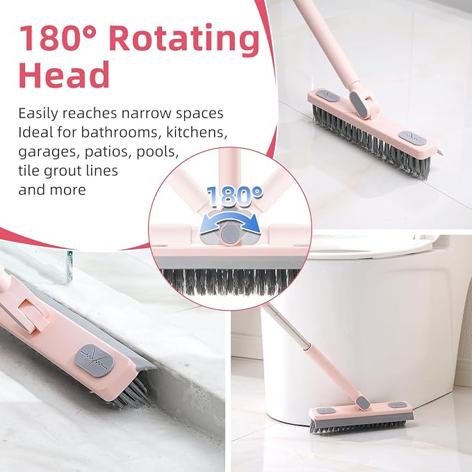Floor Scrub Brush with Long Handle, Grout Brush | V-Shaped Stiff Bristles - Image 3
