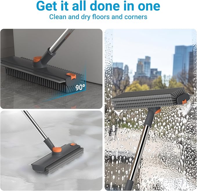 Pool Scrub Brush with 52" Pole, 3 in 1 Pool Cleaning Brush with Squeegee - Image 2