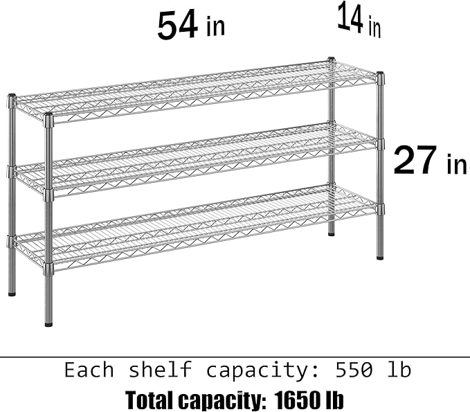 14" Deep x 54" Wide x 27" Height Wire Shelving Kit | 3-Tier | NSF Commercial Storage Rack Unit
