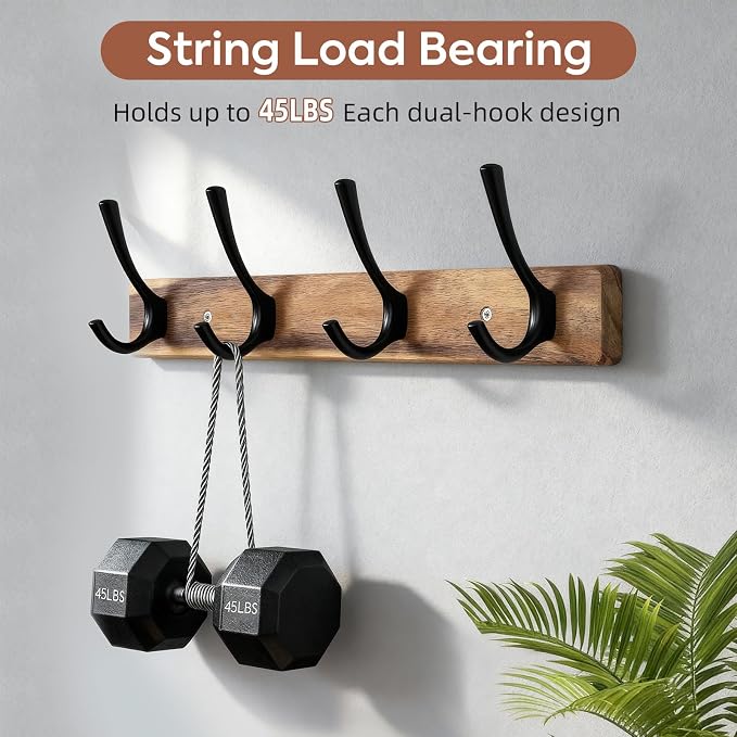 Coat Rack Wall Mount, Acacia Wood Coat Hooks Wall Mount, Hat Rack Wall Coat - Image 4