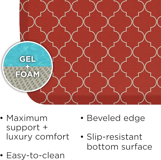 GelPro Elite Premier Anti-Fatigue Kitchen Comfort Floor Mat, 20x36", Trellis Red Chile Stain Resistant Surface with therapeutic gel and energy-return foam for health & wellness, Trellis Red Chile