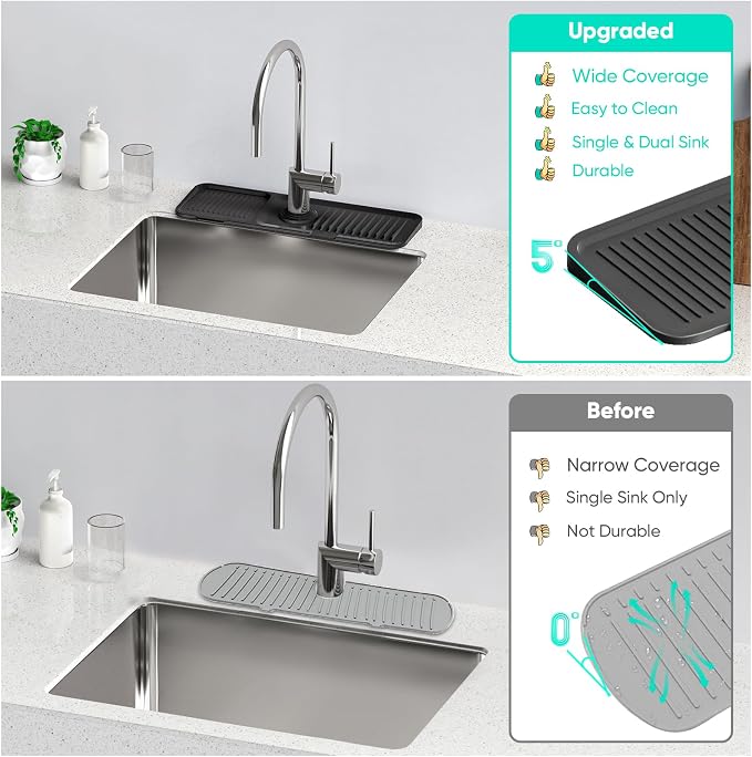 17.7inch Faucet Mat for Kitchen Sink Kitchen Sink Splash Guard Silicone Kitchen - Image 7
