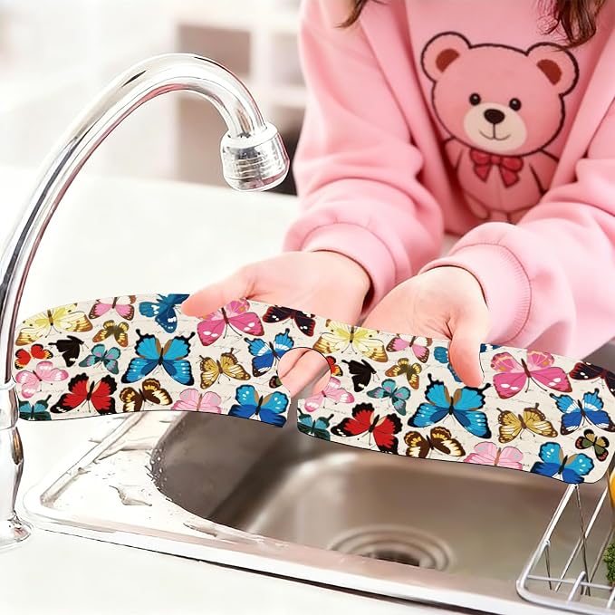 2 Pcs Kitchen Sink Splash Guard Faucet Mat Butterfly Pattern Faucet Mat - Image 6