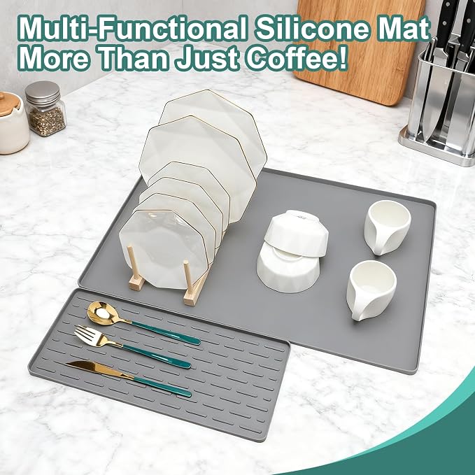 Silicone Coffee Mat 24 x 16 in Combination, Classic Gray | Coffee bar mat - Image 2