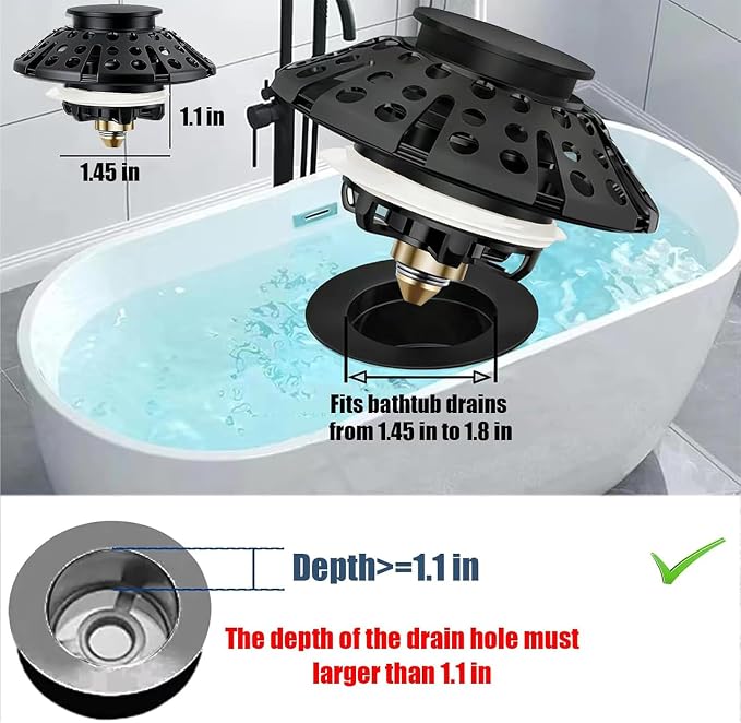 AzWzz Bathtub Drain Stopper, Pop Up Tub Stopper Plug - Image 2