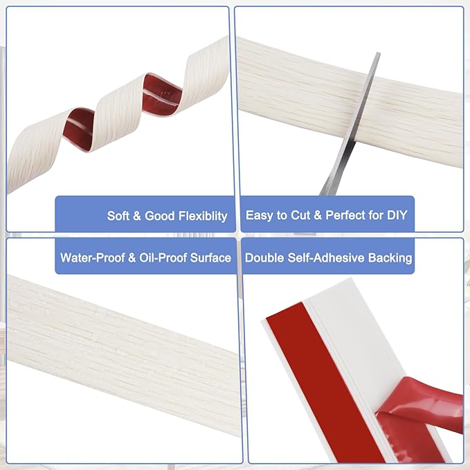 Wall Corner Protector Moulding Trim Peel and Stick Wall Corner Guards Trim Flexible Self Adhesive Edge Protector Moulding, 0.8 in x 10 Ft, Beige Wood