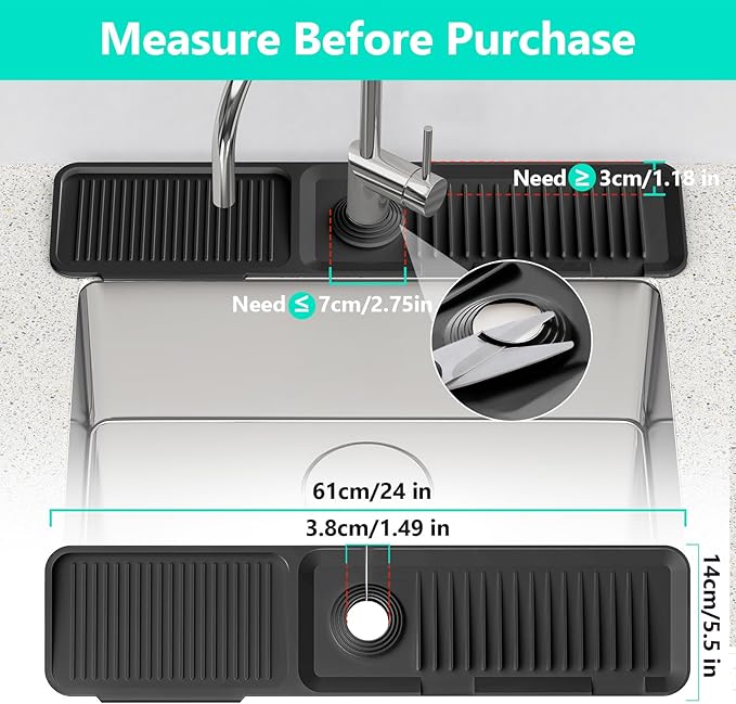 24 Inch Longer Faucet Mat for Kitchen Sink, 5° Slope Fast Self-draining - Image 3