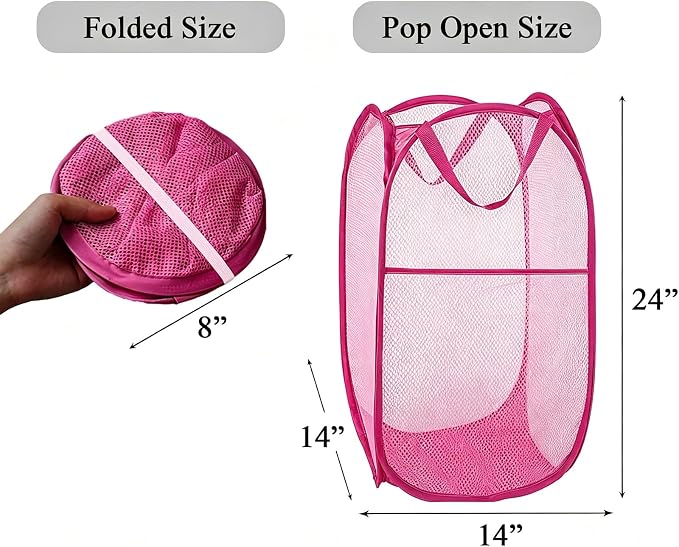 Larpur Popup Laundry Basket, Collapsible Portable Mesh Clothes Washing Laundry - Image 2