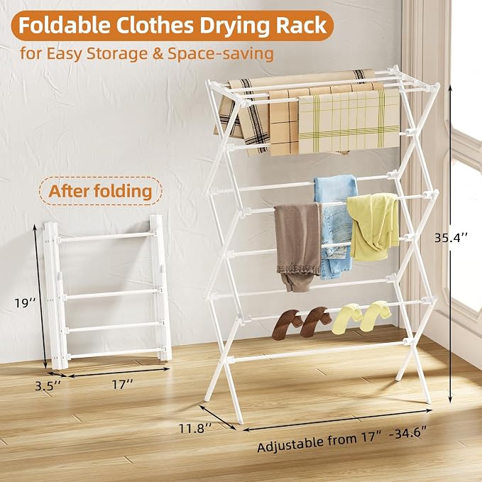 Drying Rack Clothing, 3-Tier Clothes Drying Rack Foldable, Antirust Laundry - Image 2