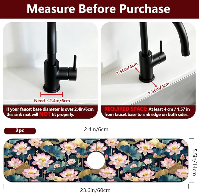 2 Pcs Watercolor Flowers Kitchen Sink Splash Guard Faucet Mat Green Plants - Image 2