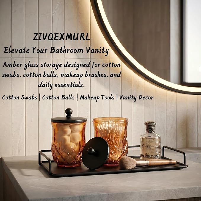 2 Pack 10Oz Amber Q-Tip Holder, Round Thick Glass - Image 4