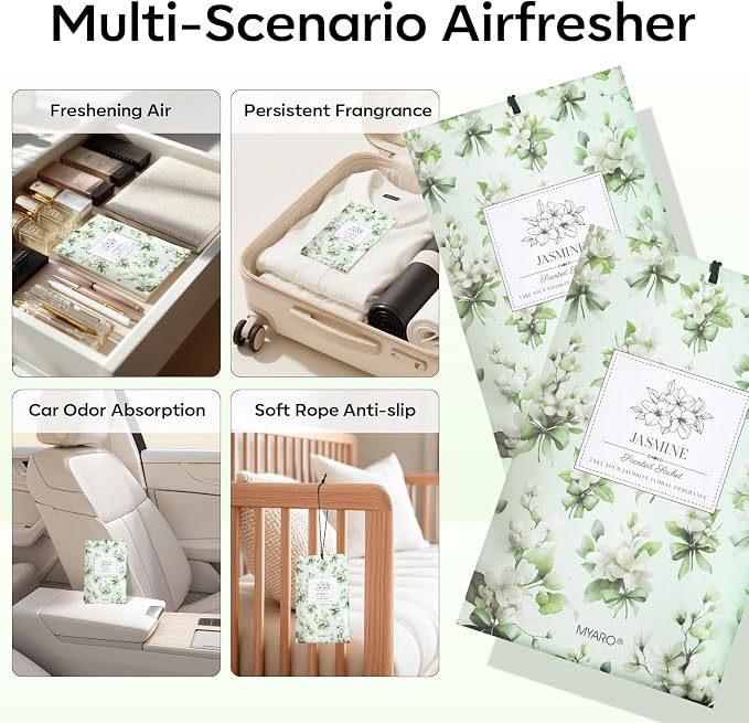 MYARO 20Pcs Jasmine Scented Sachets, Closet Deodorizer Car Air Freshener - Image 3
