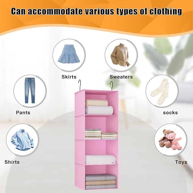Hanging Closet Organizer 4-Shelf, Oxford Fabric Wardrobe Storage, shoes & - Image 7