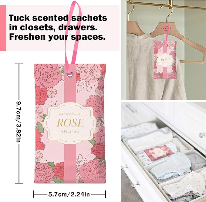 SCENTORINI Scented Sachets for Drawer and Closet, Rose Scent 14 Pack - Image 3