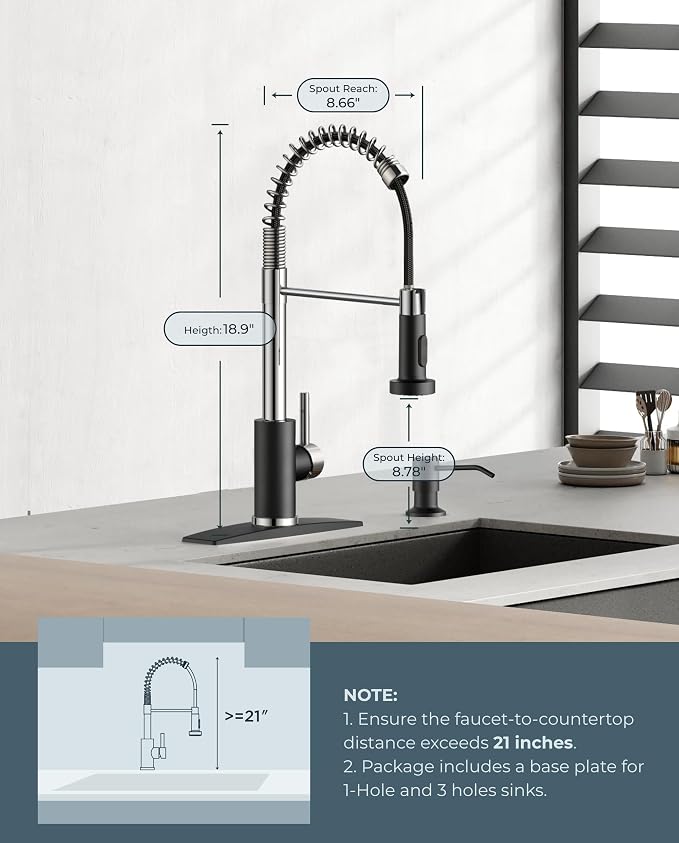 FORIOUS Kitchen Faucets, Pull Down Sprayer, Classic High Arc, Single Handle - Image 2