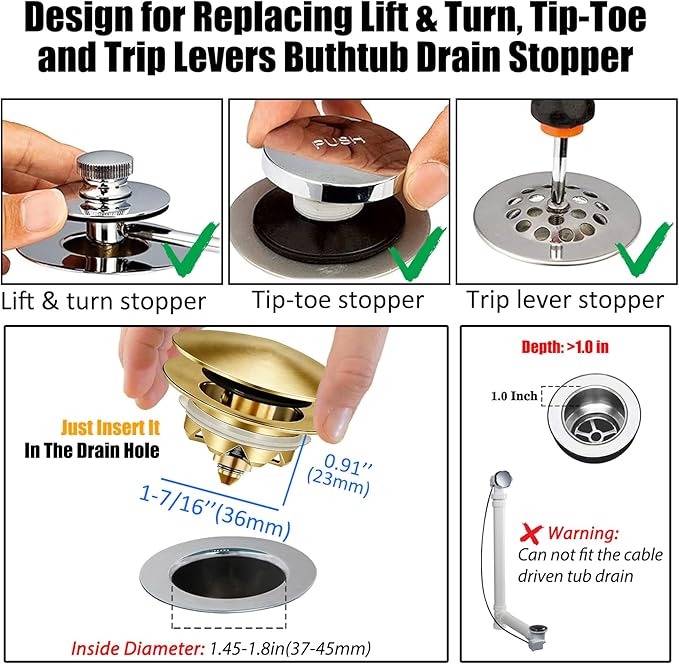 Anlige Bathtub Drain Stopper, Pop Up Tub Stopper and Cover, Bottom - Image 2