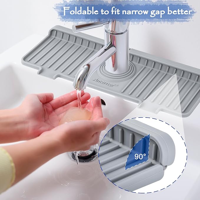 Amerner Kitchen Sink Splash Guard, Silicone Faucet Guard & Draining Mat - Image 4