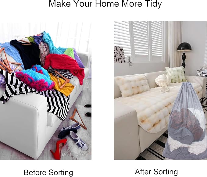2 Pack Mesh Laundry Bags 24 x 36 Inches Drawstring Bag Grey - Image 5
