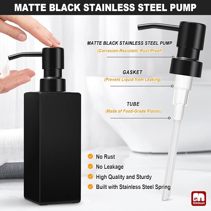 GMISUN Black Soap Dispenser Bathroom, Glass Hand Soap Dispenser - Image 3