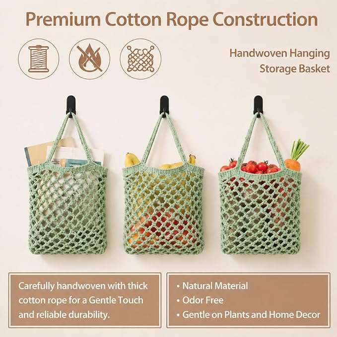 Honeydak 3 Hanging Baskets, Sage Green, Cotton Rope - Image 7