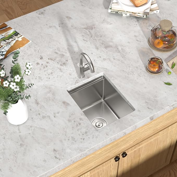 Undermount Bar Sink - 12 Inch Workstation Bar Sink Stainless Steel 16 Gauge Single Bowl Under Counter Camper Small Wet Sinks with Cutting Board #TLU-0018